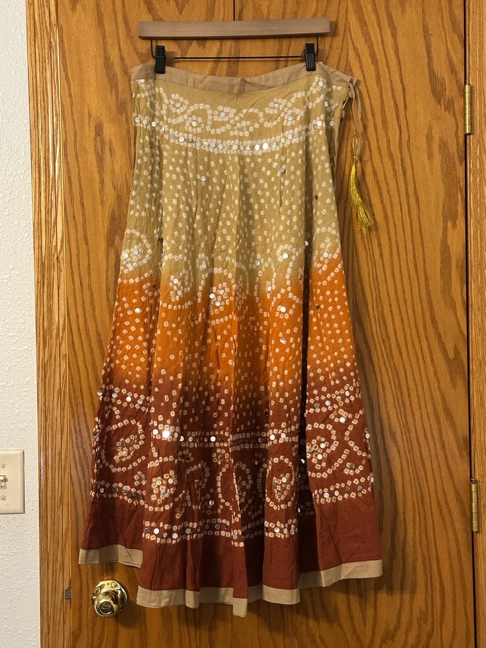 Raj Women’s Ombre Bandhani Maxi Skirt in Tan, Orange & Brown - NWOT - OS